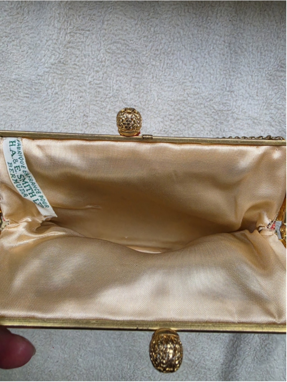 Vintage French Tapestry Purse HA & E Smith Bermuda Evening Bag Courting Scene EX - Picture 10 of 13